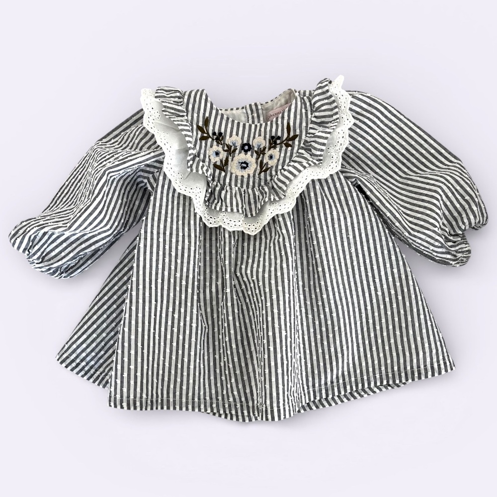 Catherine Malandrino Striped Dotted Swiss Embroidered Dress 6-9 months
